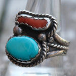 Vintage Sterling Turquoise and Coral Ring 11.75