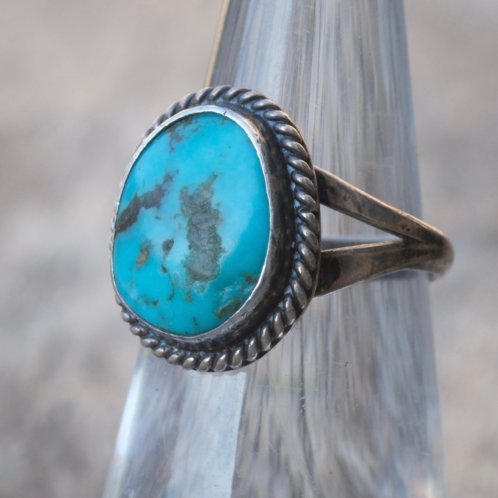 Vintage Sterling Turquoise Roper Ring 5