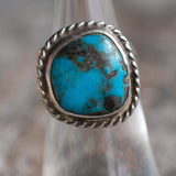 Vintage Sterling Turquoise Roper Ring 5