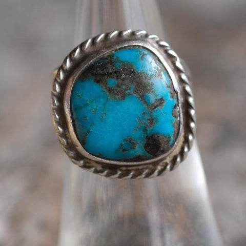 Vintage Sterling Turquoise Roper Ring 5