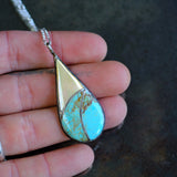 Vintage Sterling Turquoise and Mother Of Pearl Inlay Necklace