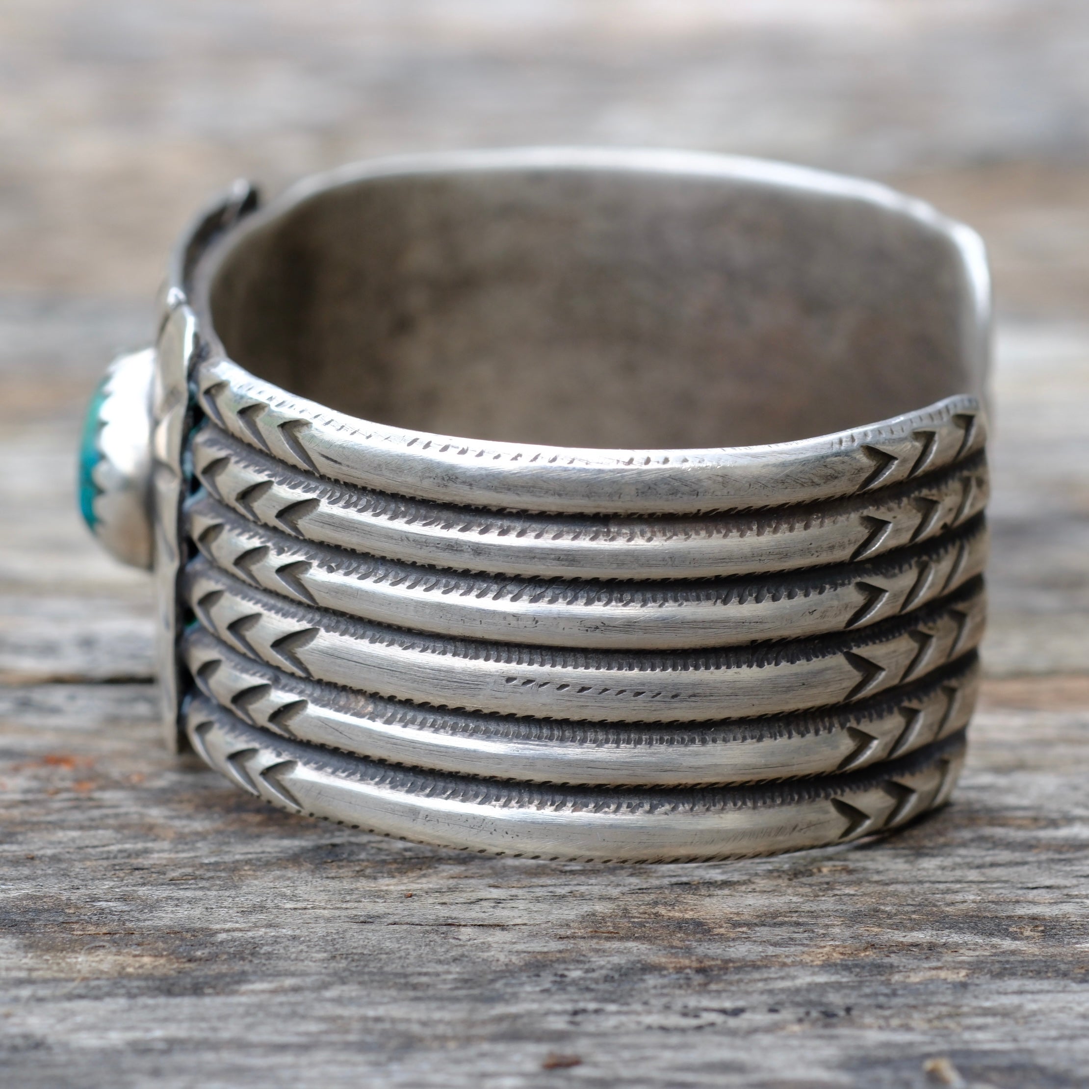 Heavy Sterling Silver Ingot Turquoise Cuff Bracelet