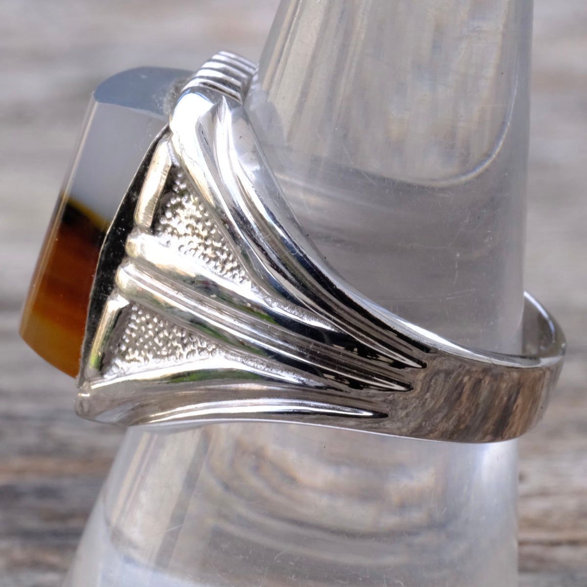 Vintage Sterling Agate Signet Ring 9.75
