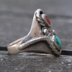 Vintage Sterling Turquoise and Coral Snake Ring 7.25