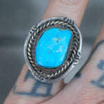 Vintage Sterling Turquoise Roper Ring 6.75