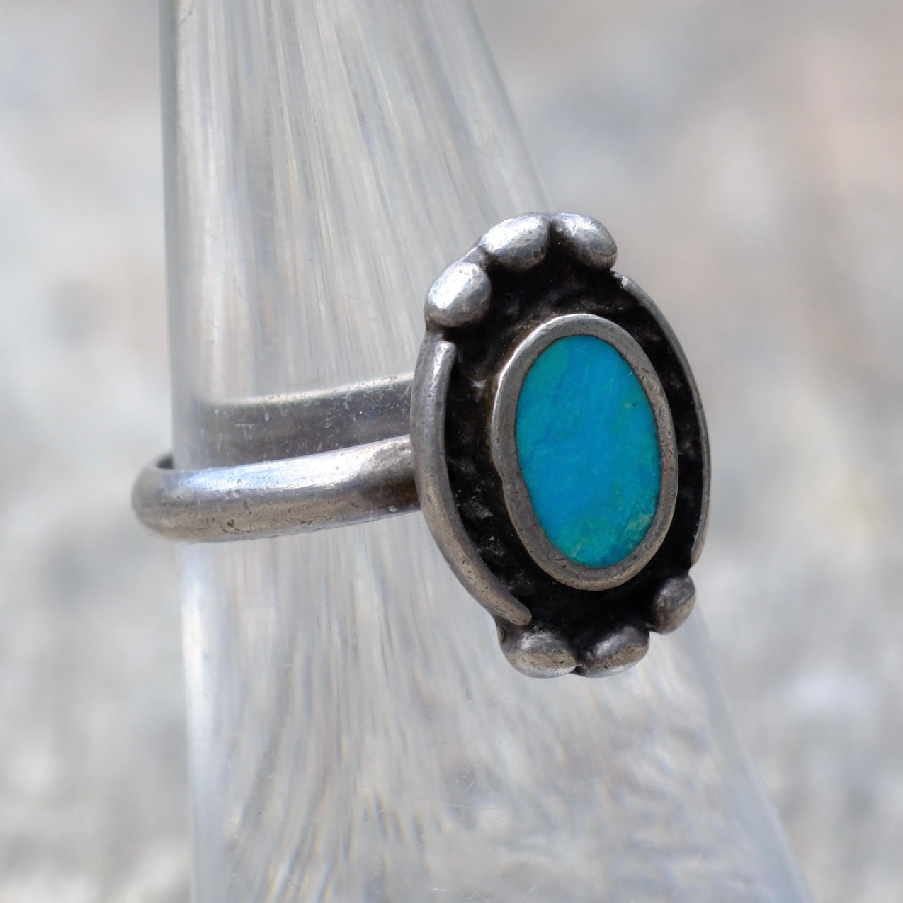 Vintage Sterling Silver Turquoise Inlay Frame Ring 5