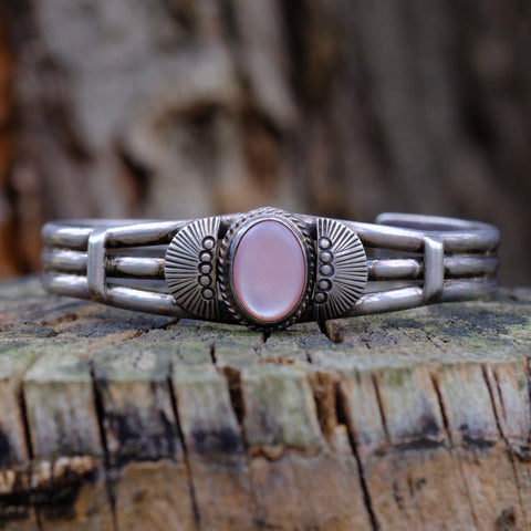 Vintage Sterling Mother Of Pearl Cuff Bracelet