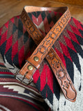 Vintage Hand Tooled Brown Leather Sun Stamped Belt