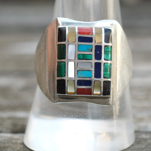 Vintage Sterling Multistone Inlay Ring 10.5