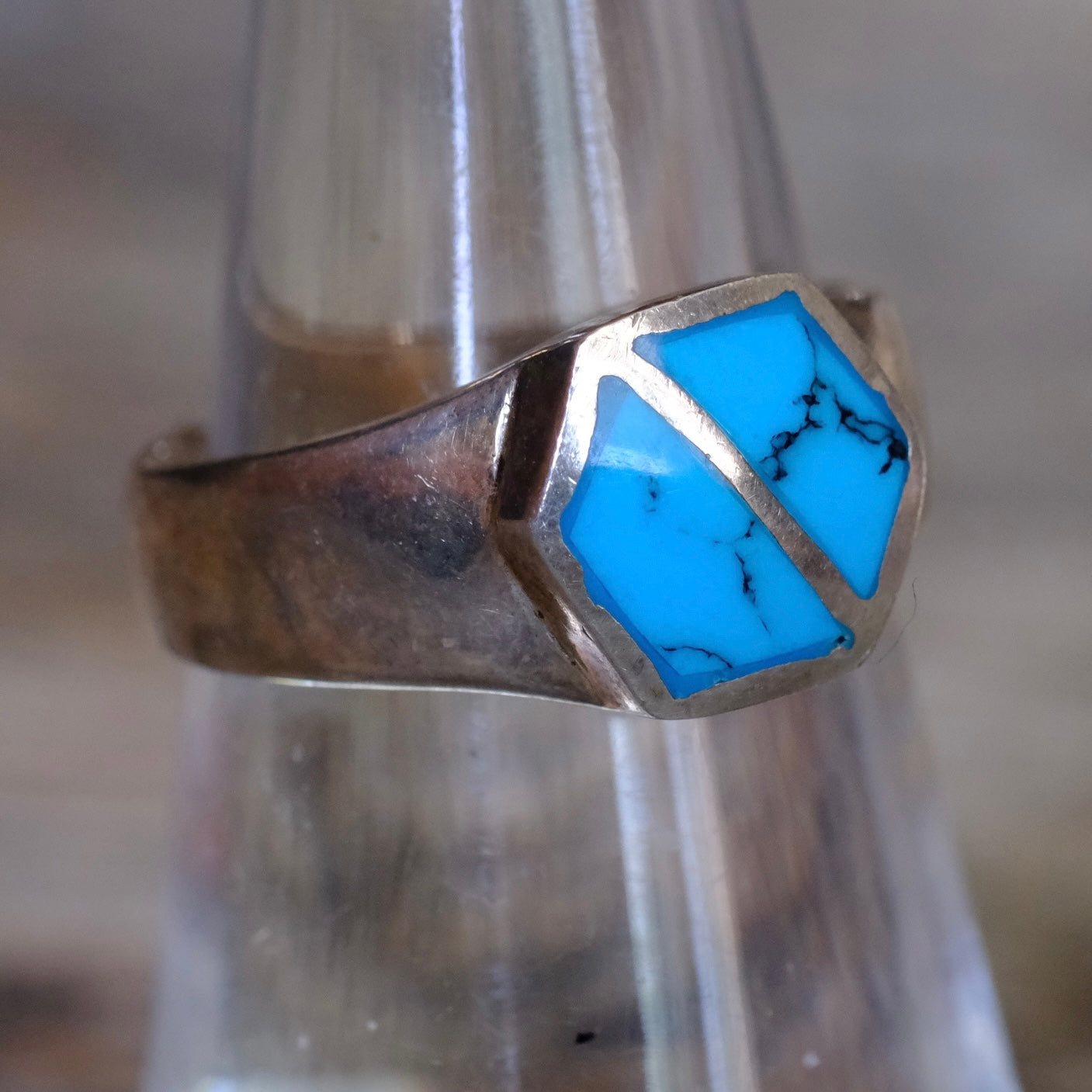 Vintage Sterling Turquoise Inlay Ring 6