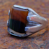 Vintage Sterling Agate Signet Ring 10.75