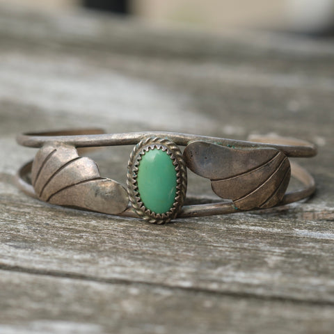 Vintage Sterling Turquoise Feather Cuff