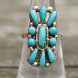 Vintage Sterling Turquoise Cluster Ring 6.75