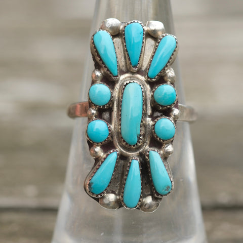 Vintage Sterling Turquoise Cluster Ring 6.75