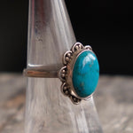 Vintage Sterling Turquoise Floral Ring 6.75