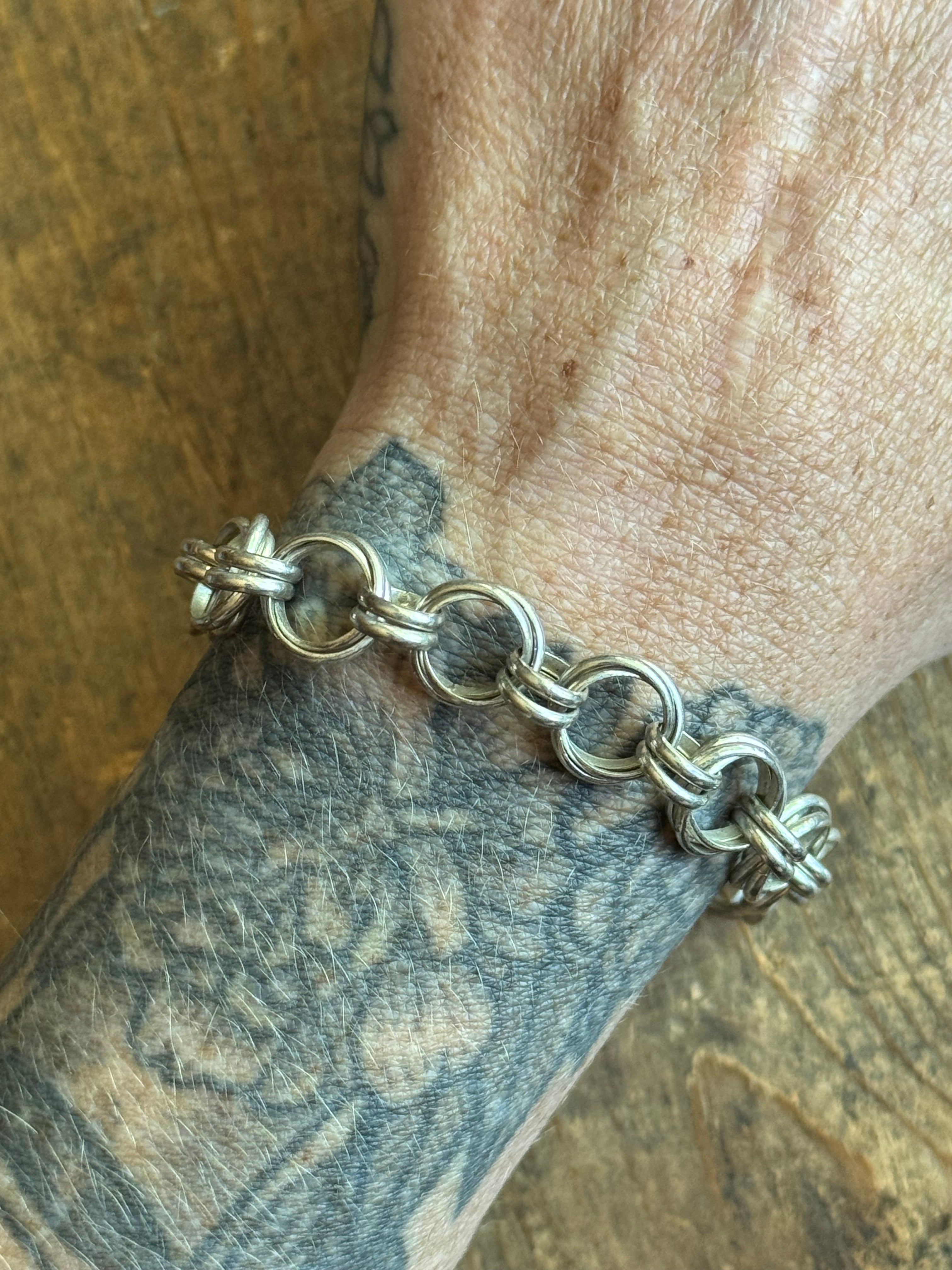 Vintage Sterling Silver Double Triple Link Chain Bracelet 8"