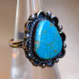 Vintage Sterling Turquoise Florette Ring 6.75
