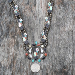 Vintage Sterling Zuni Hummingbird Squash Blossom Necklace 28"