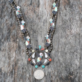 Vintage Sterling Zuni Hummingbird Squash Blossom Necklace 28"