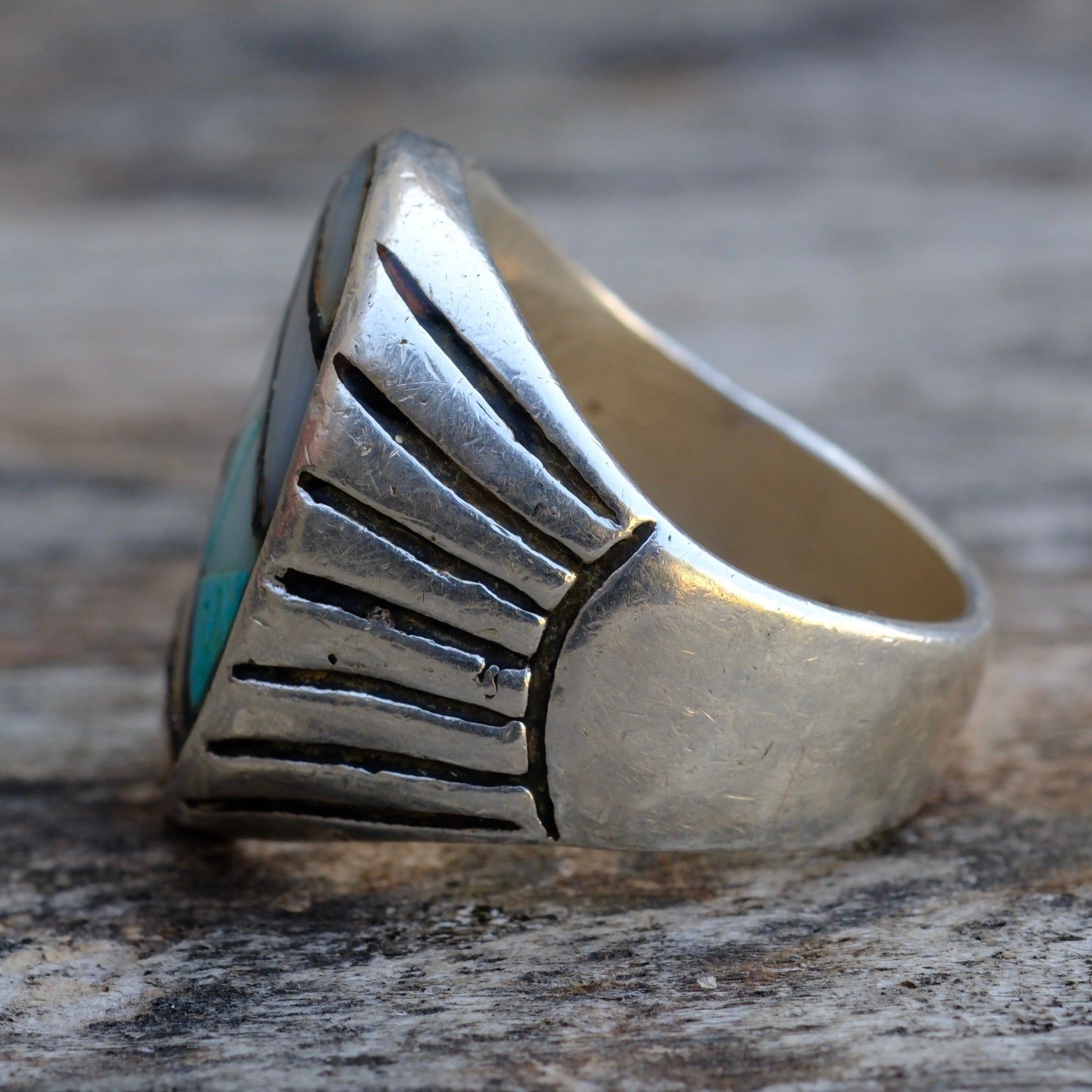 Vintage Sterling Multistone Inlay Ring 9.75