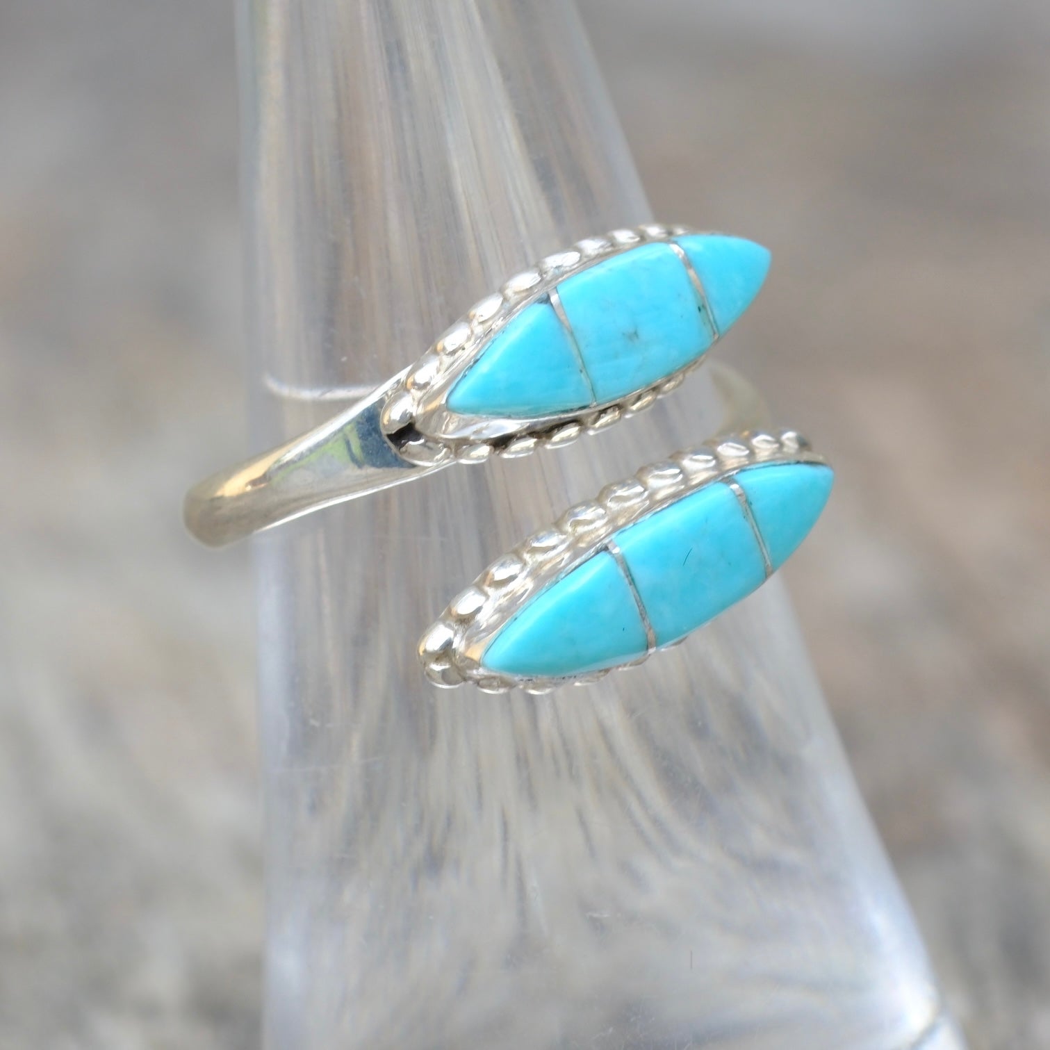 Vintage Sterling Turquoise Overpass Ring 6