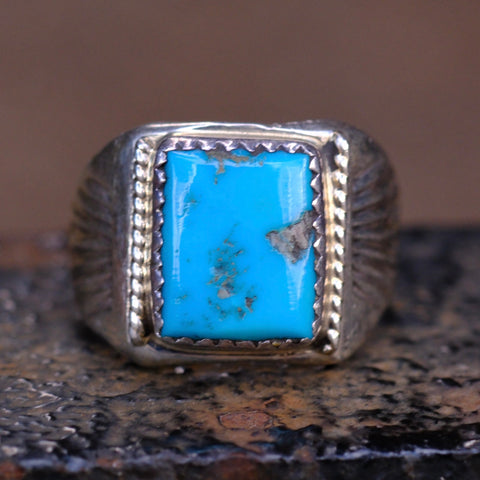 Vintage Sterling Turquoise Stamped Band Ring 8.5