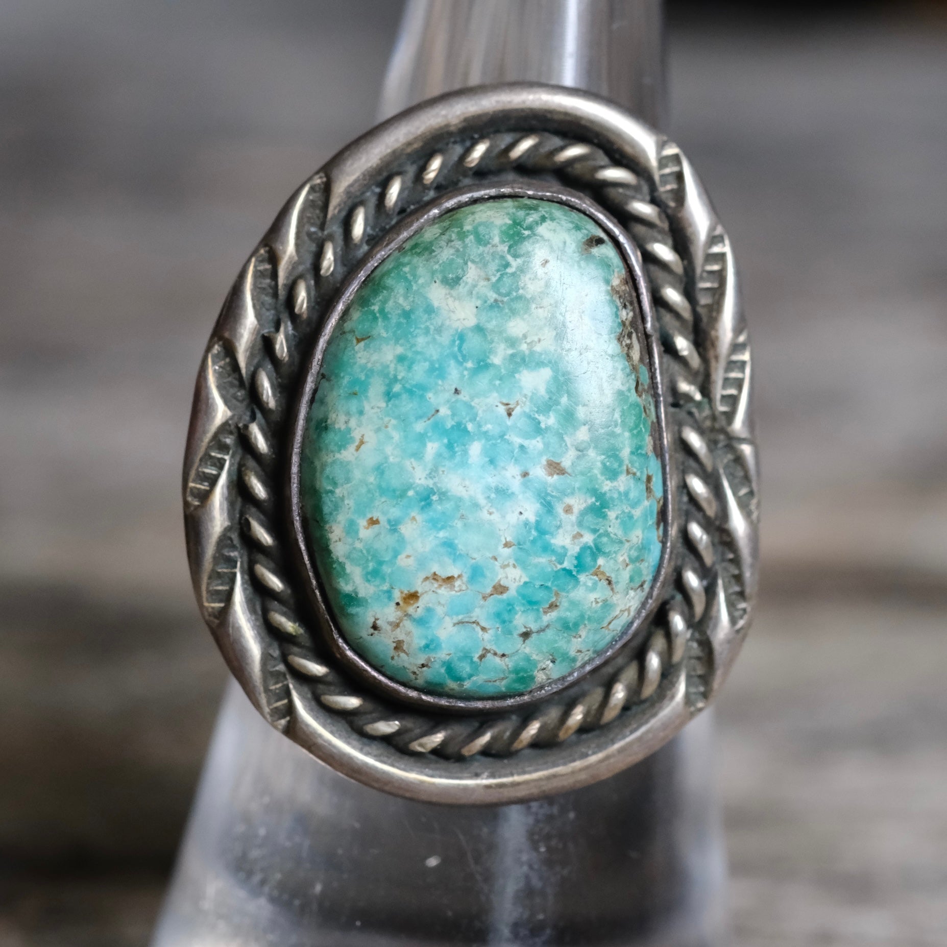 Vintage Sterling Turquoise Roper Ring 7