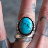 Vintage Sterling Turquoise Stamped Band Ring 9.5