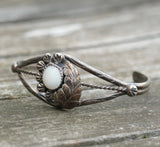 Vintage Sterling Mother Of Pearl Feather Cuff