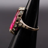 Vintage Sterling Red Glass and CZ Ring 3.75