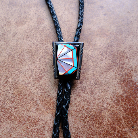 Vintage Sterling Zuni Inlay Bolo Tie