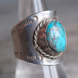 Vintage Sterling Turquoise Cigar Band Ring 9