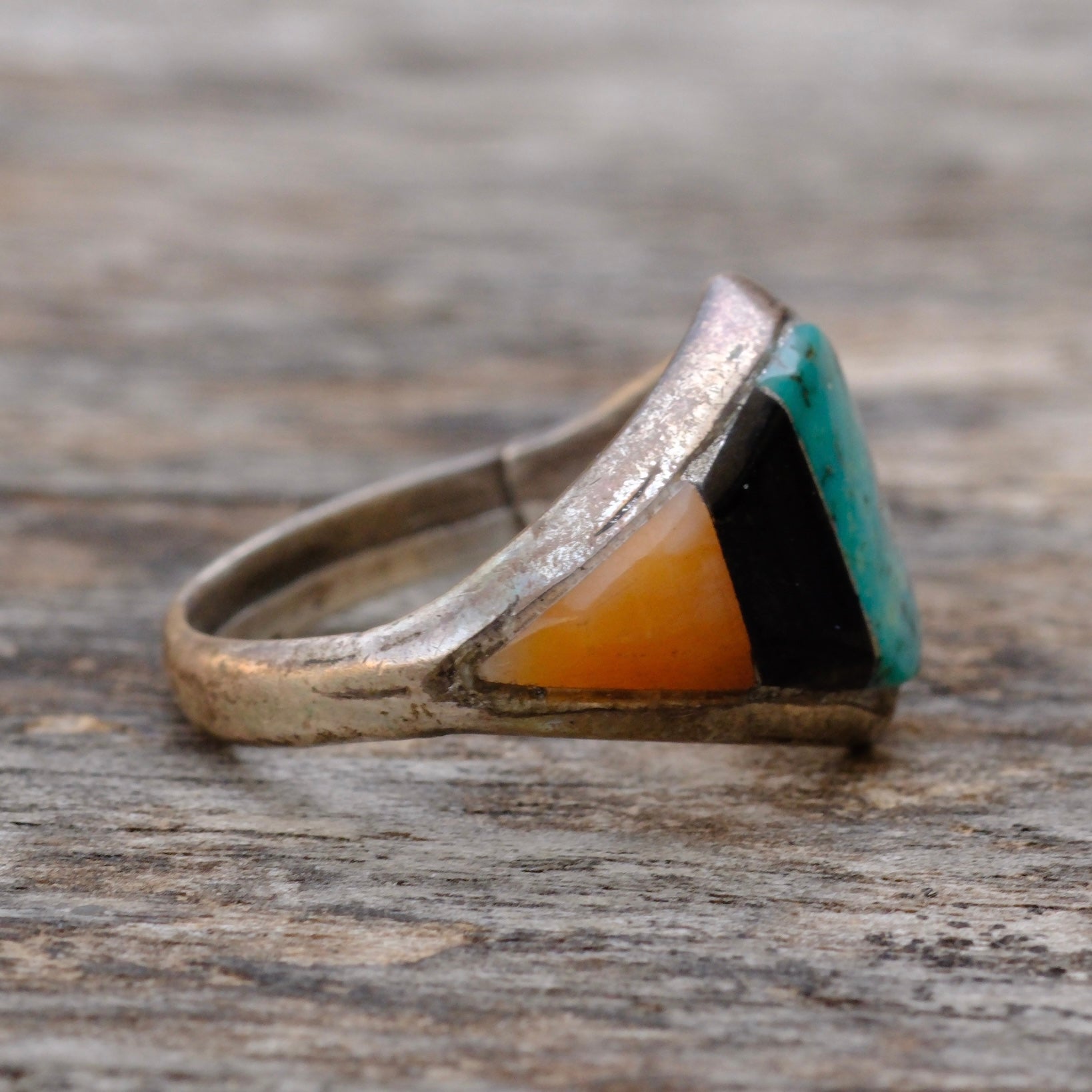 Vintage Sterling Multistone Inlay Ring 7.25