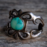HEAVY Vintage Sterling Cerrillos Turquoise Sandcast Cuff
