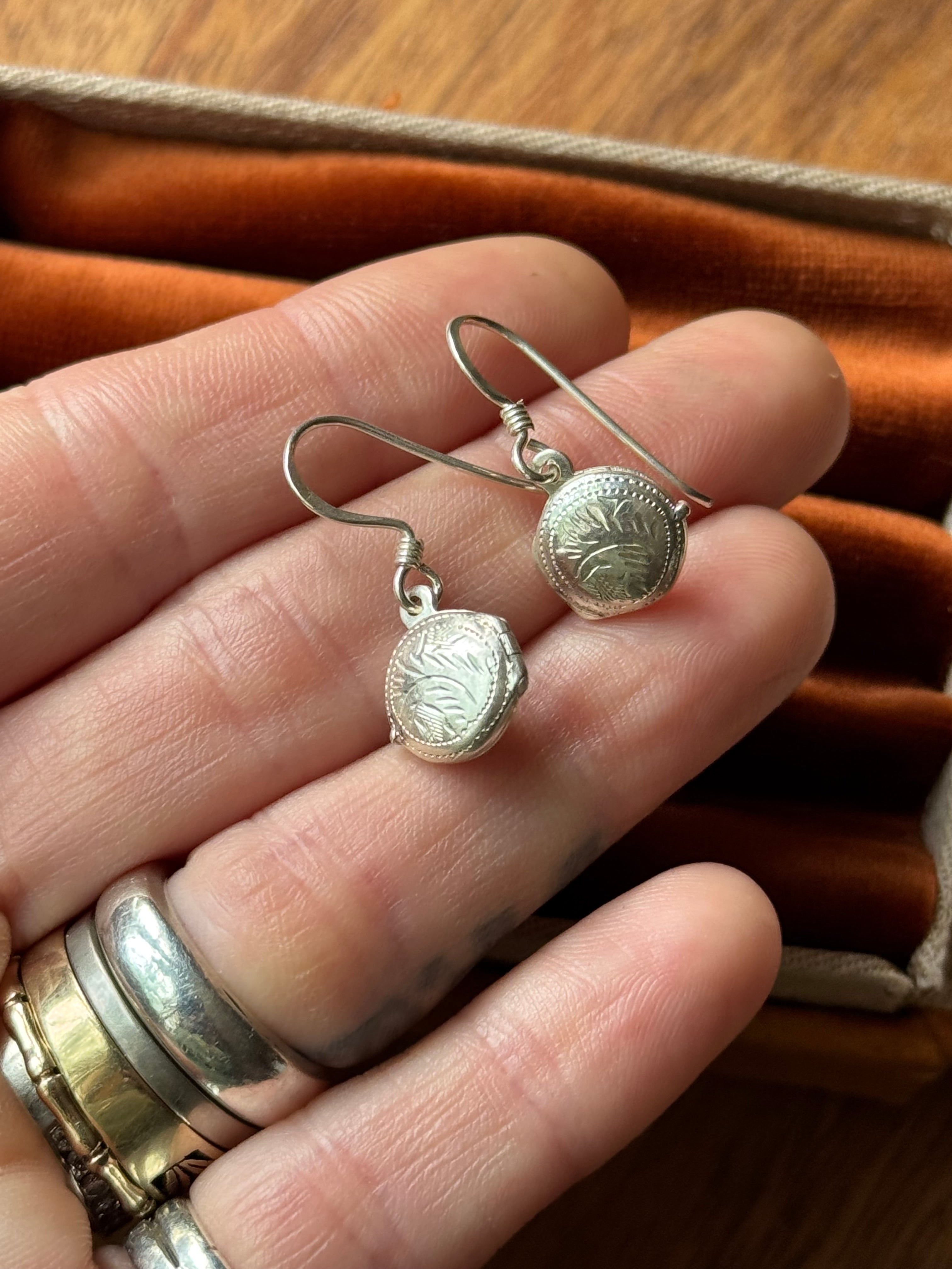 Vintage Sterling Silver Locket Earrings