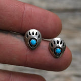 Vintage Sterling Turquoise Paw Stud Earrings