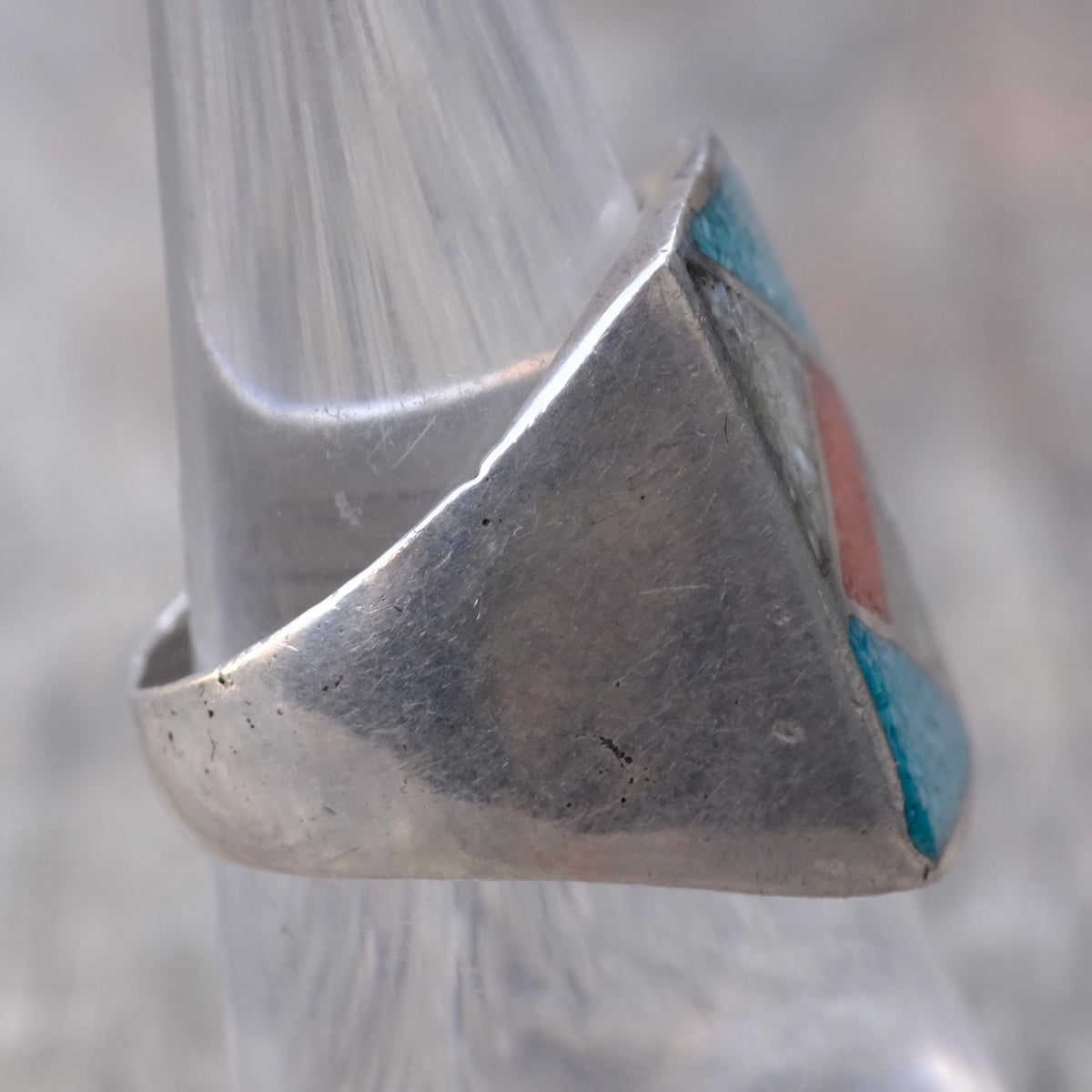 Vintage Sterling Multistone Inlay Ring 8