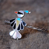 Vintage Sterling Inlaid Thunderbird Cuff Bracelet 6"