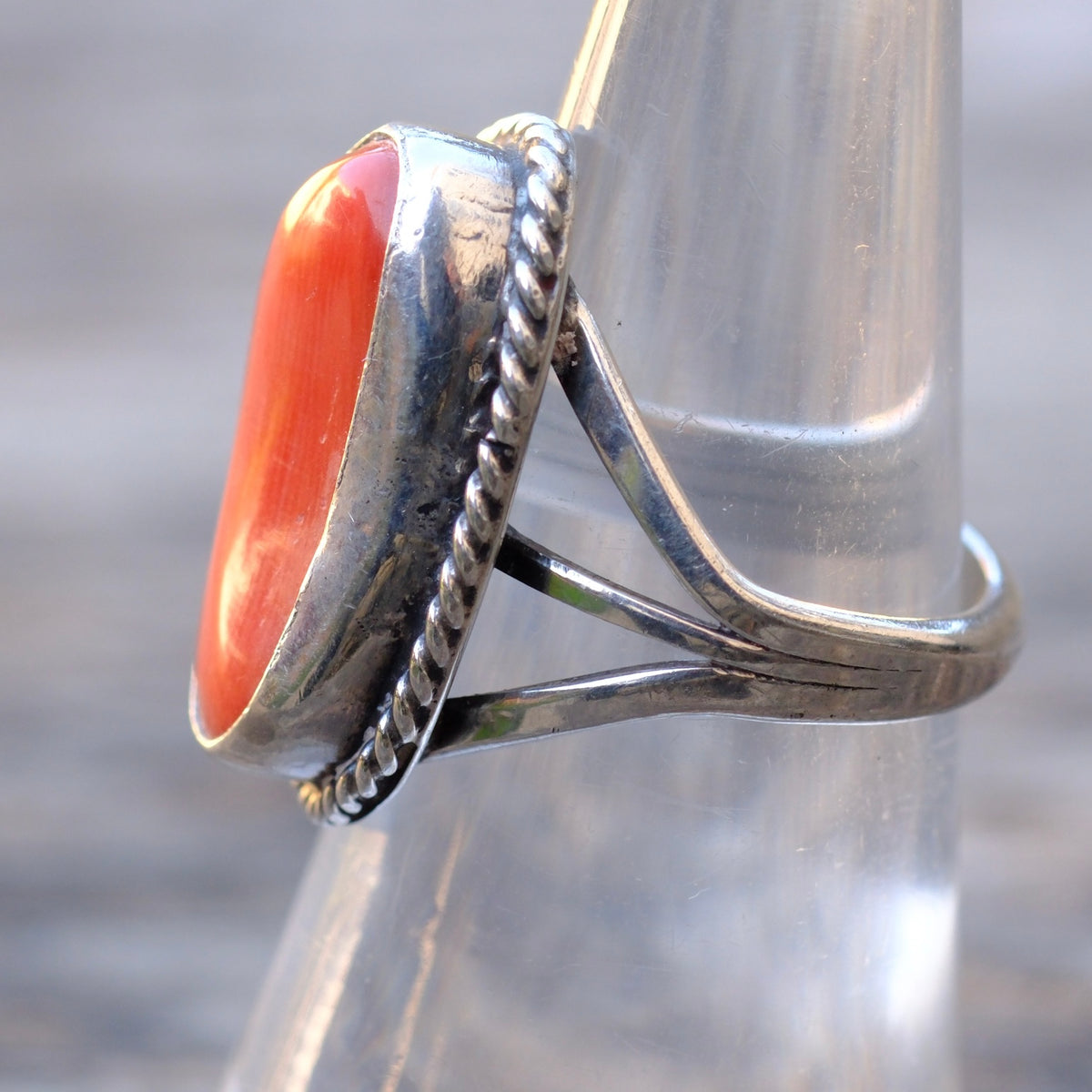 Vintage Sterling Coral Roper Ring 6.5