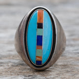 Vintage Sterling Multistone Inlay Ring 10