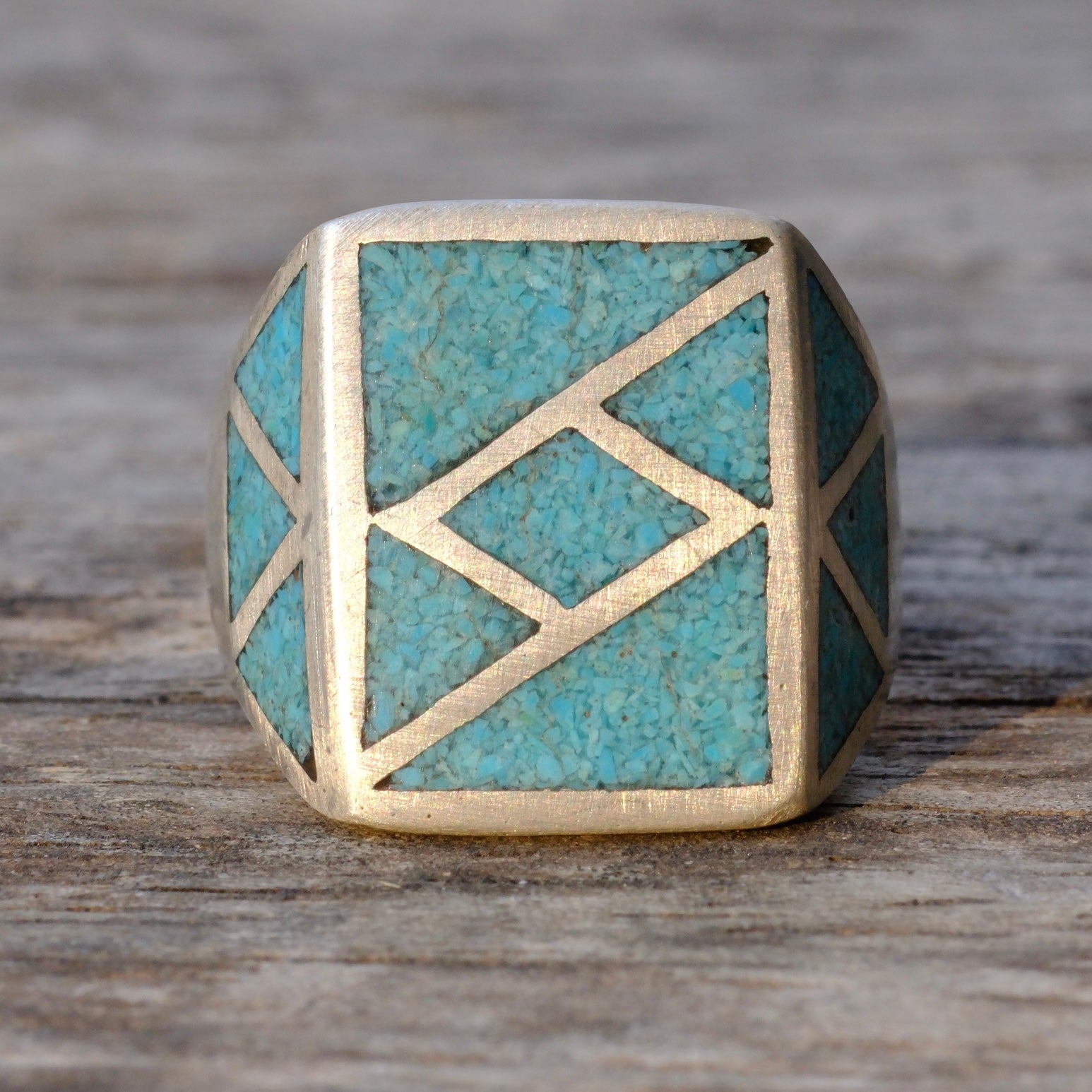 Vintage Sterling Turquoise Inlay Ring 8.5