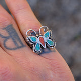 Vintage Sterling Turquoise and Coral Butterfly Ring 5.5