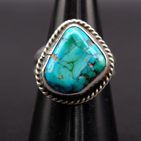Vintage Sterling Turquoise Roper Ring 7.75