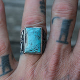 Vintage Sterling Turquoise Thunderbird Ring 7.5