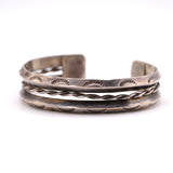 Vintage Sterling Double Row Stamped Triangle Cuff Bracelet 6.5"