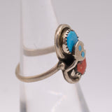 Vintage Sterling Turquoise and Coral Snake Ring 6.25