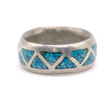 Vintage Sterling Crushed Turquoise Inlay Band 7.25