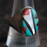 Vintage Sterling Zuni Inlay Ring 10.75