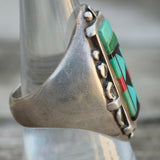 Vintage Sterling Multi Stone Inlay Zuni Ring 8.25 Carolyn Bobelu