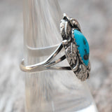 Vintage Sterling Turquoise Feather Ring 7.5